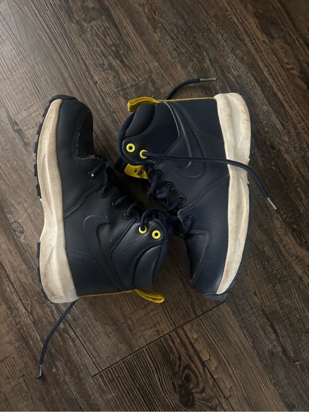 Nike Navy High-Top Sneakers with Yellow Accents
